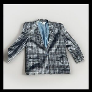 Vintage Tan Jay Women’s Blazer Jacket Size 10 Blue Plaid Wool Blend USA Made